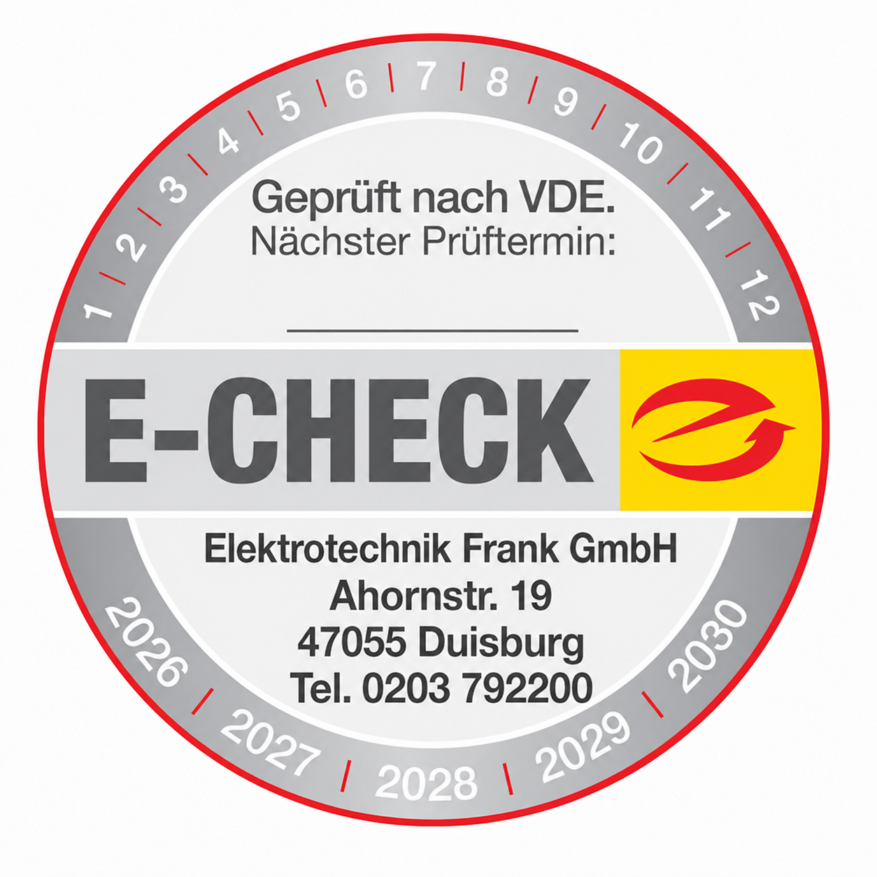 E-CHECK Prüfplakette der Elektrotechnik Frank GmbH